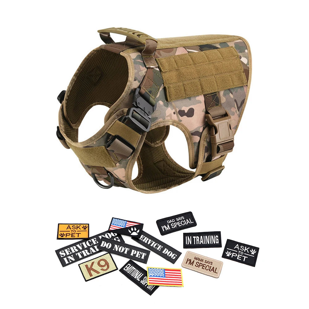 Tactical Military Dog Harness Set with Patches - S / Camouflage 13 Pieces
