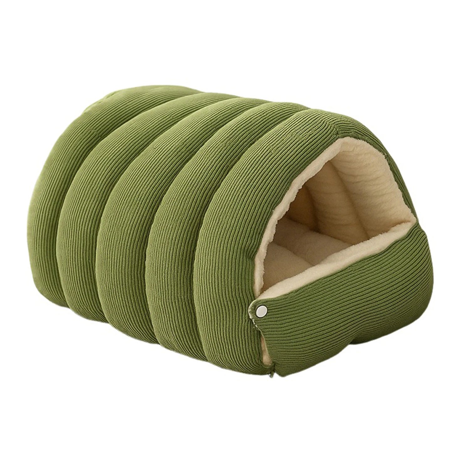 Warm Plush Winter Cat Cave Bed for Cozy Sleep - M / Green