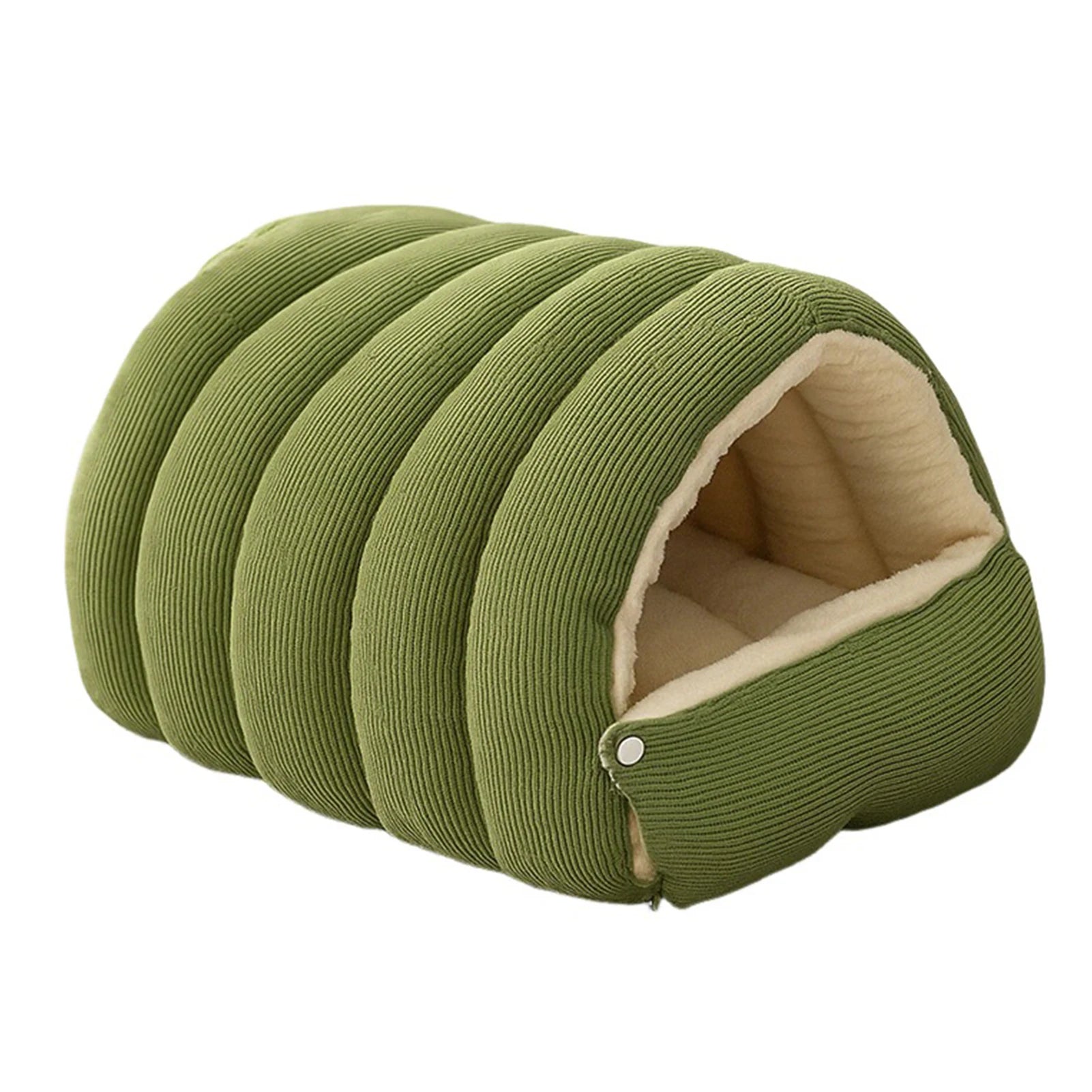 Warm Plush Winter Cat Cave Bed for Cozy Sleep - M / Green