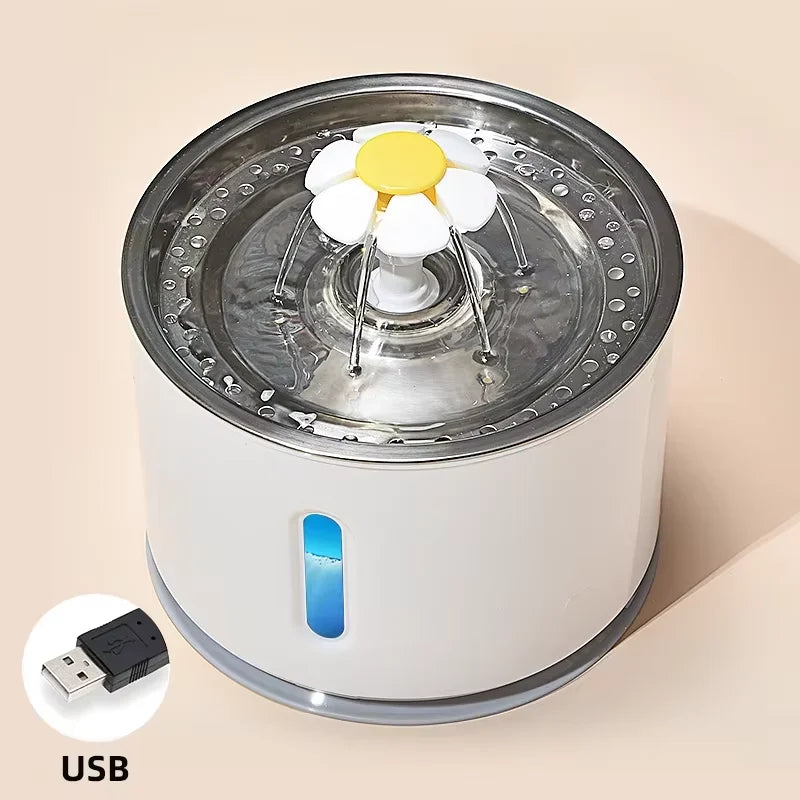 Automatic Stainless Steel Pet Water Fountain - USB Stainless Steel / 2L
