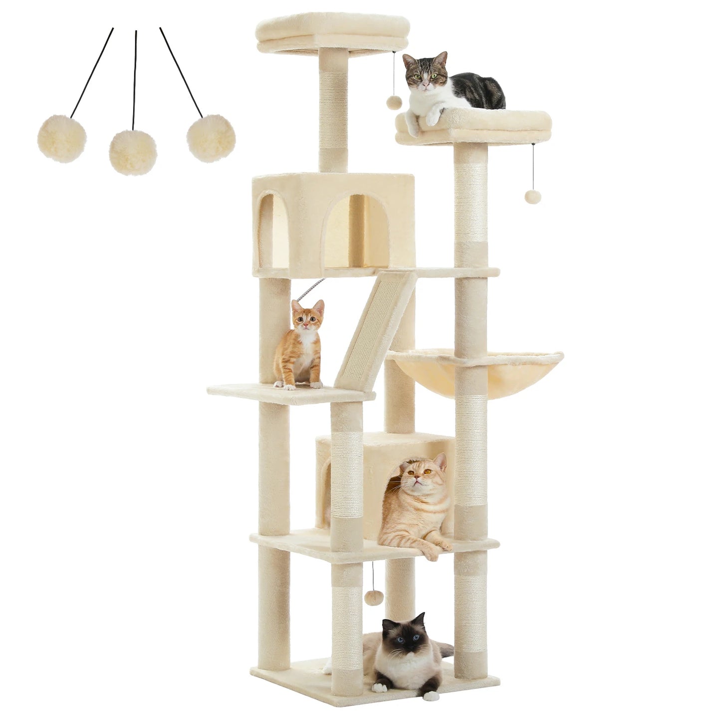 Large Multi-Level Plush Cat Tree with Condos - AMT0239BG