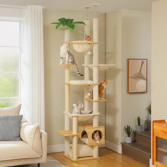 Height Adjustable Floor-to-Ceiling Cat Tree with Hammock