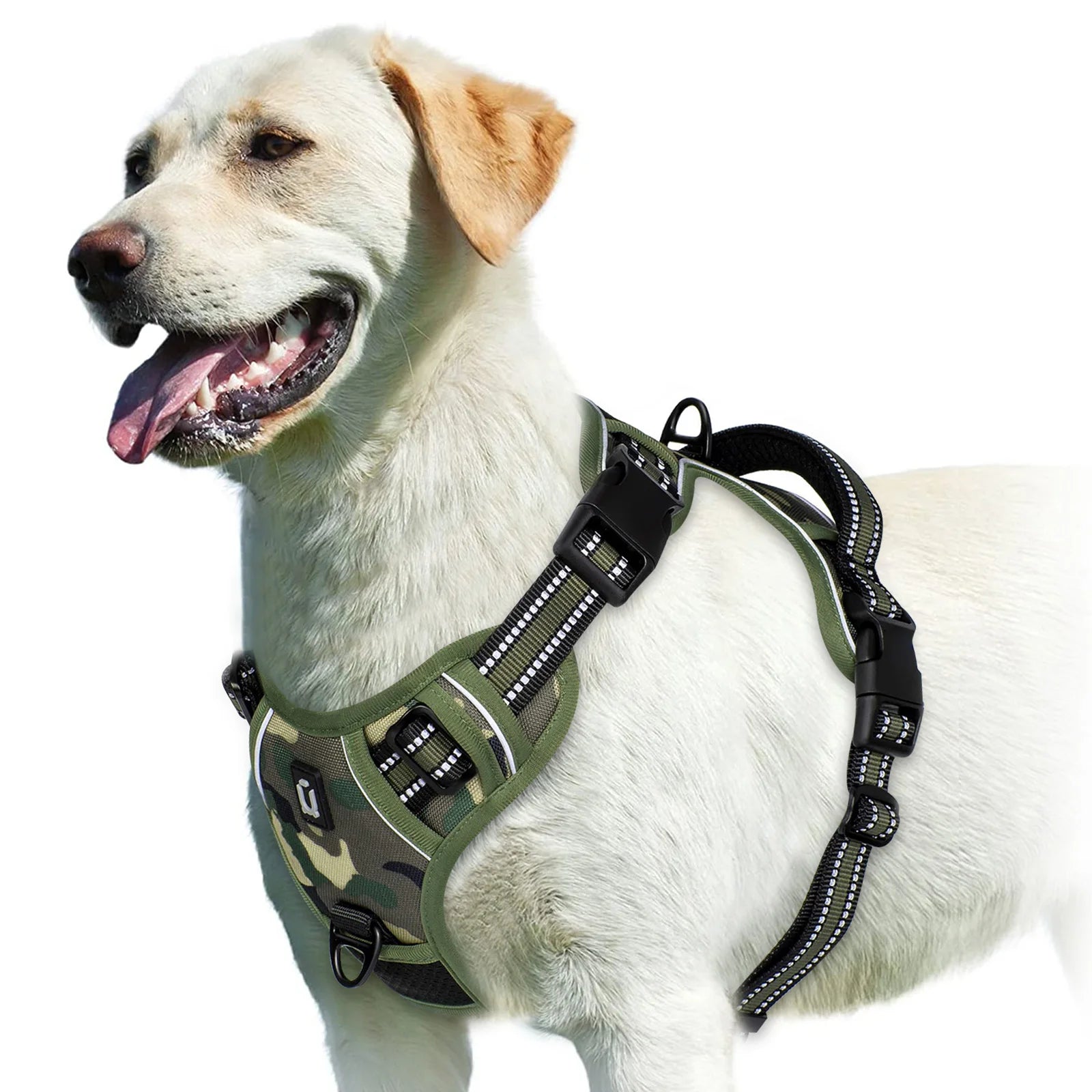 No-Pull Padded Dog Harness with Control Handle - S / army green