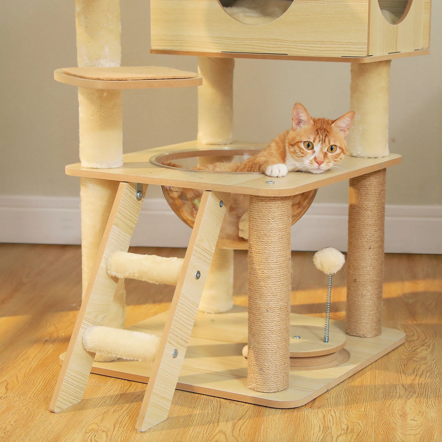 Multi-Level Wood Cat Tree with Hammock and Toys - view 18