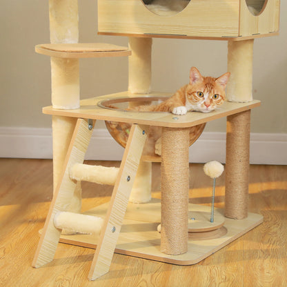 Multi-Level Wood Cat Tree with Hammock and Toys - view 18