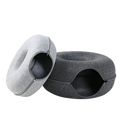 Donut Cat Bed with Built-in Felt Tunnel for Indoor Play - detail