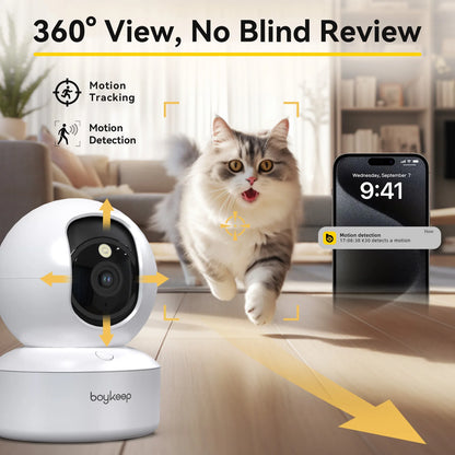 2K Pet Camera with WiFi App, 360 Pan-Tilt and 2-Way Audio - close-up