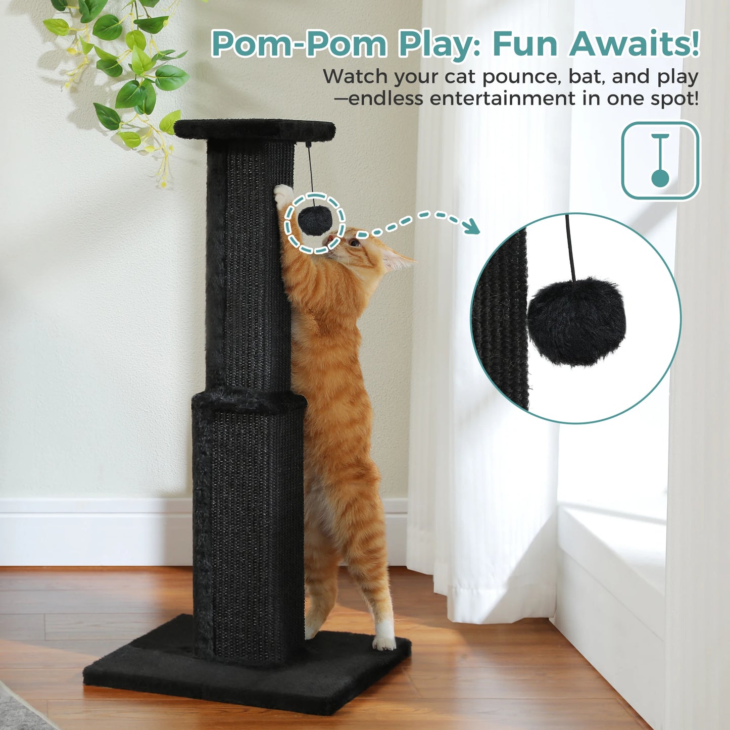 Large Sisal Cat Scratching Post with Dangling Ball - alternate angle