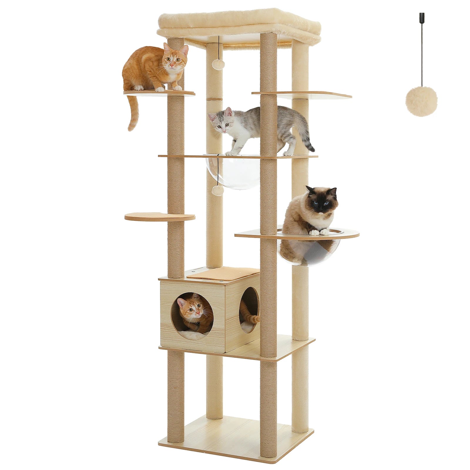Multi-Level Wood Cat Tree with Hammock and Toys - view 13