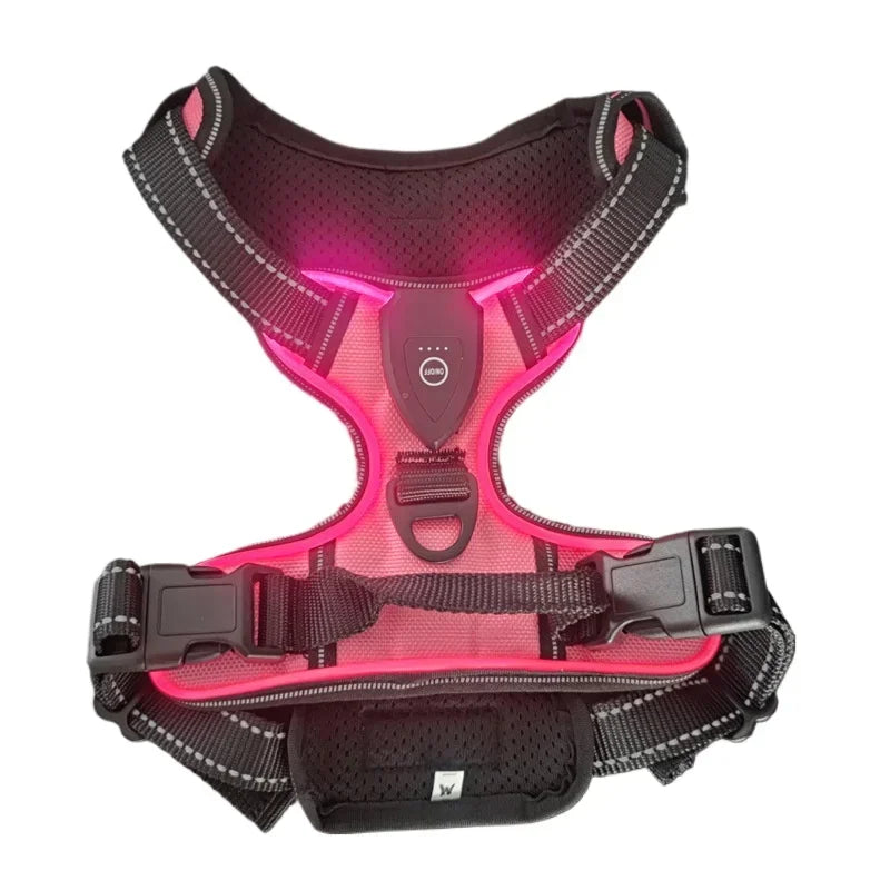 Rechargeable LED No-Pull Dog Harness - M / Pink