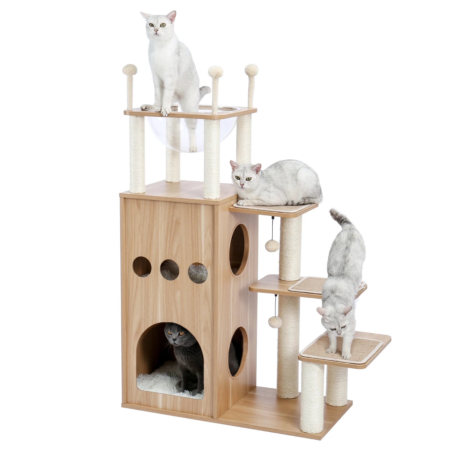 Multi-Level Wood Cat Tree with Hammock and Toys - view 40