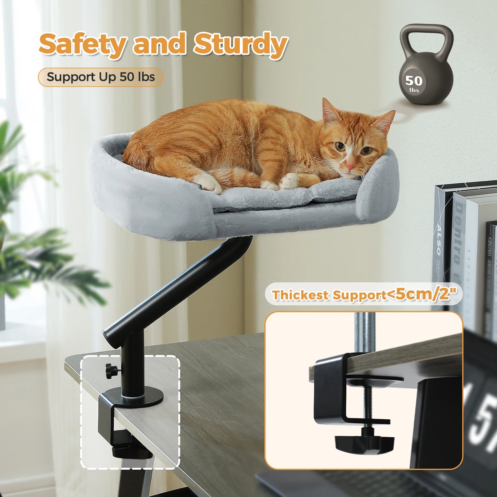 360 Degree Rotatable Cat Desk Bed with Adjustable Stand - in use