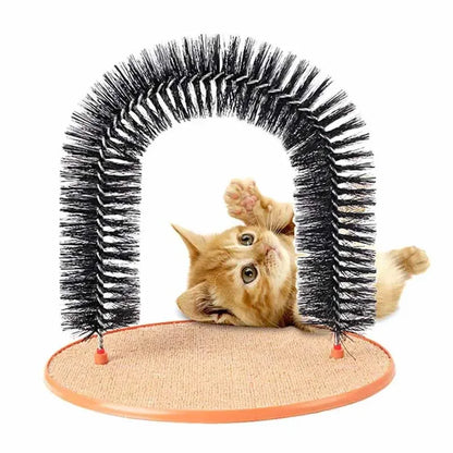 Cat Self-Grooming Arch with Massage Brush and Scratching Pad - close-up