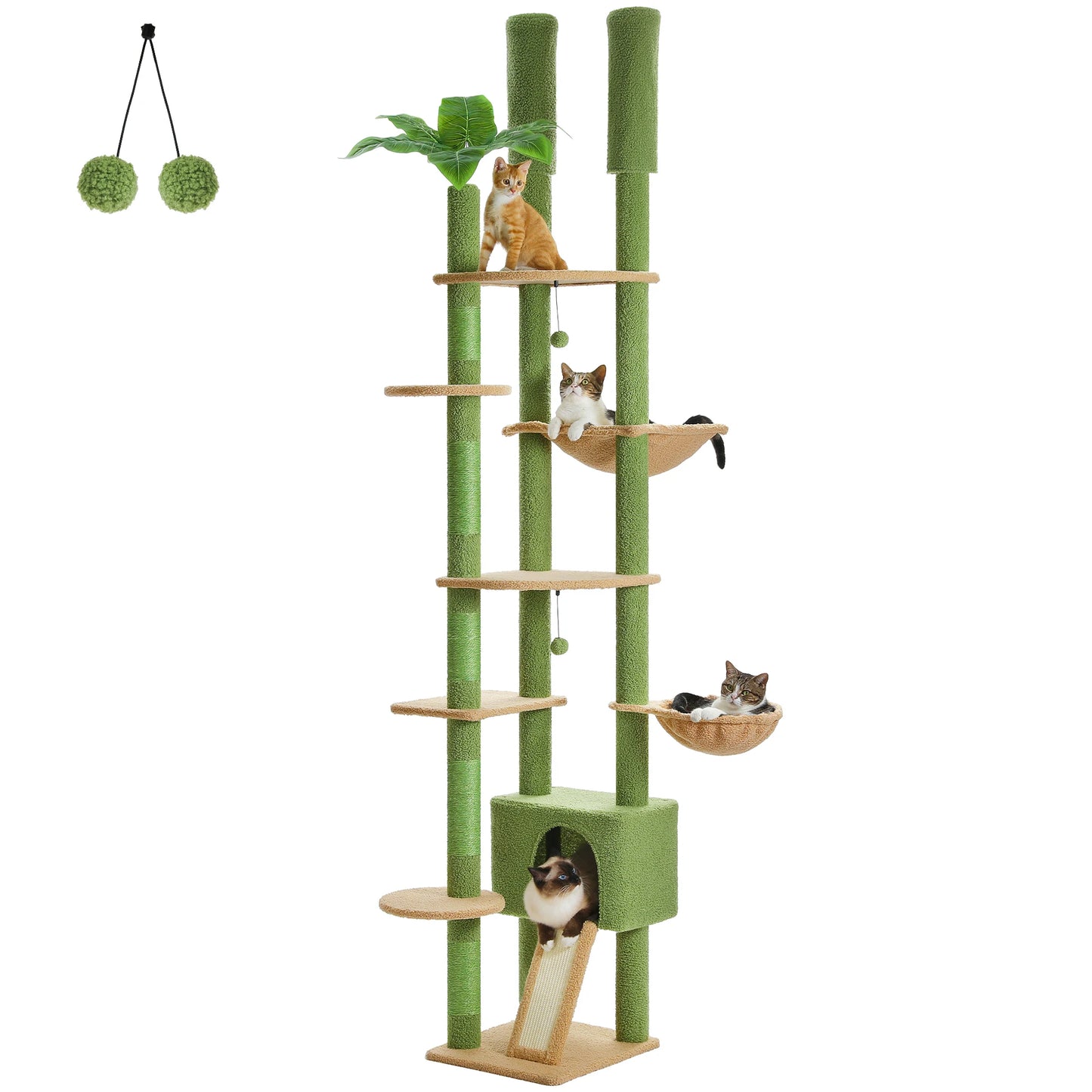 Height Adjustable Floor-to-Ceiling Cat Tree with Hammock - XL / AMT0249GN