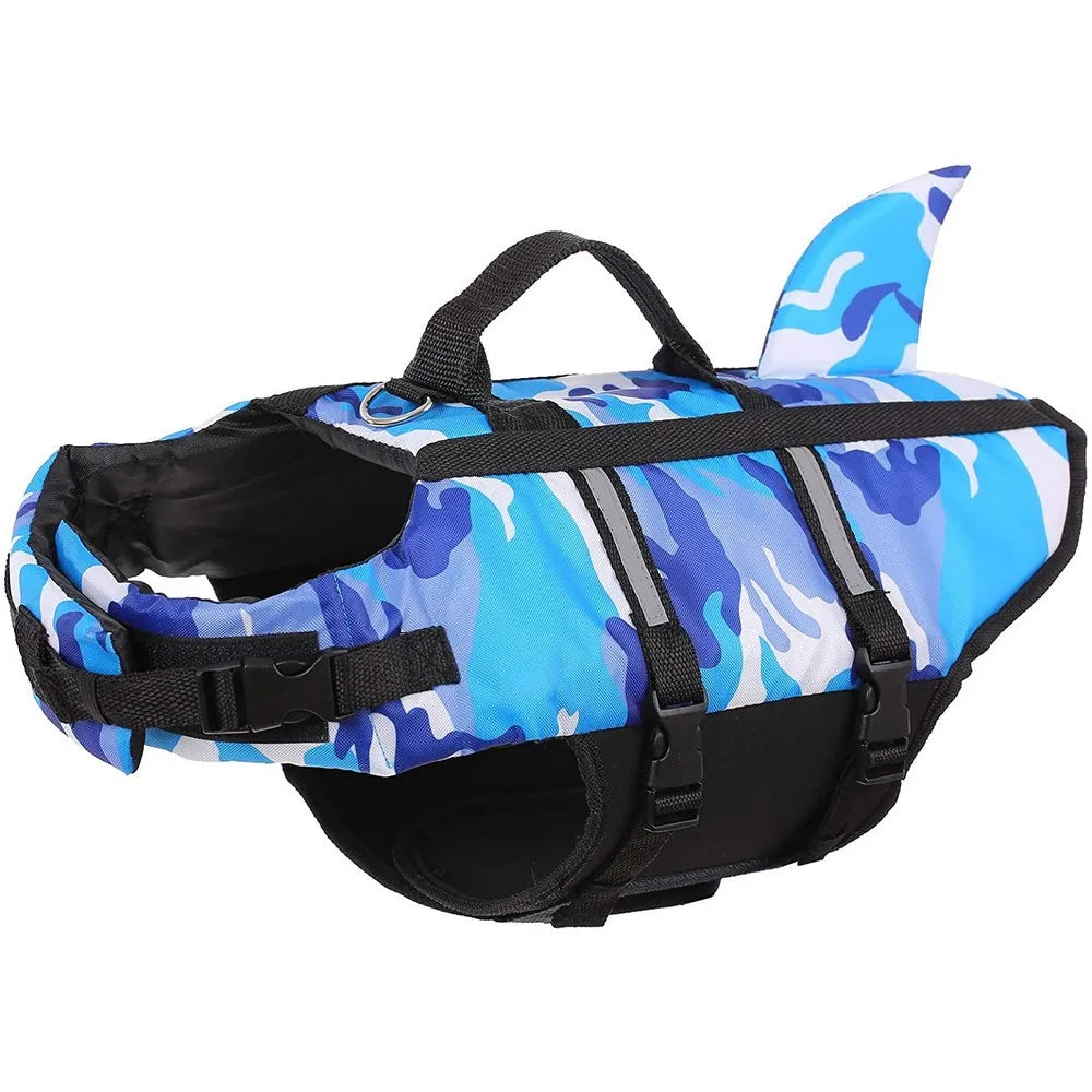Dog Life Jacket with Harness for Swimming and Water Safety - Blue / XXL