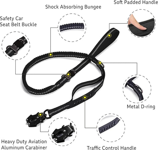 Shock-Absorbing Dog Leash with Car Seatbelt Attachment - side view