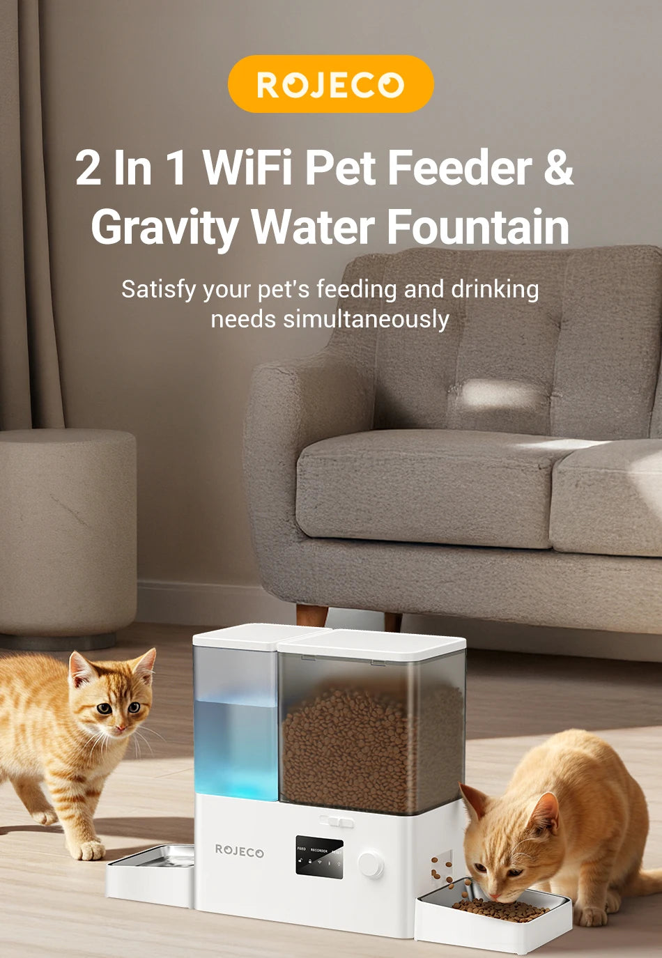 WiFi Smart Pet Feeder and Water Fountain (8.5L) - from above