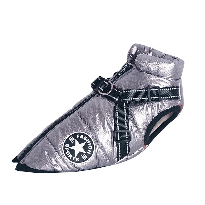 Waterproof Winter Dog Jacket with Built-in Harness - Silver Gray / 5XL