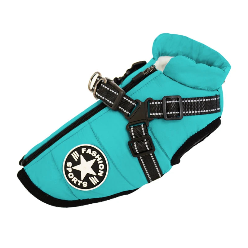 Waterproof Winter Dog Jacket with Built-in Harness - Blue / 5XL