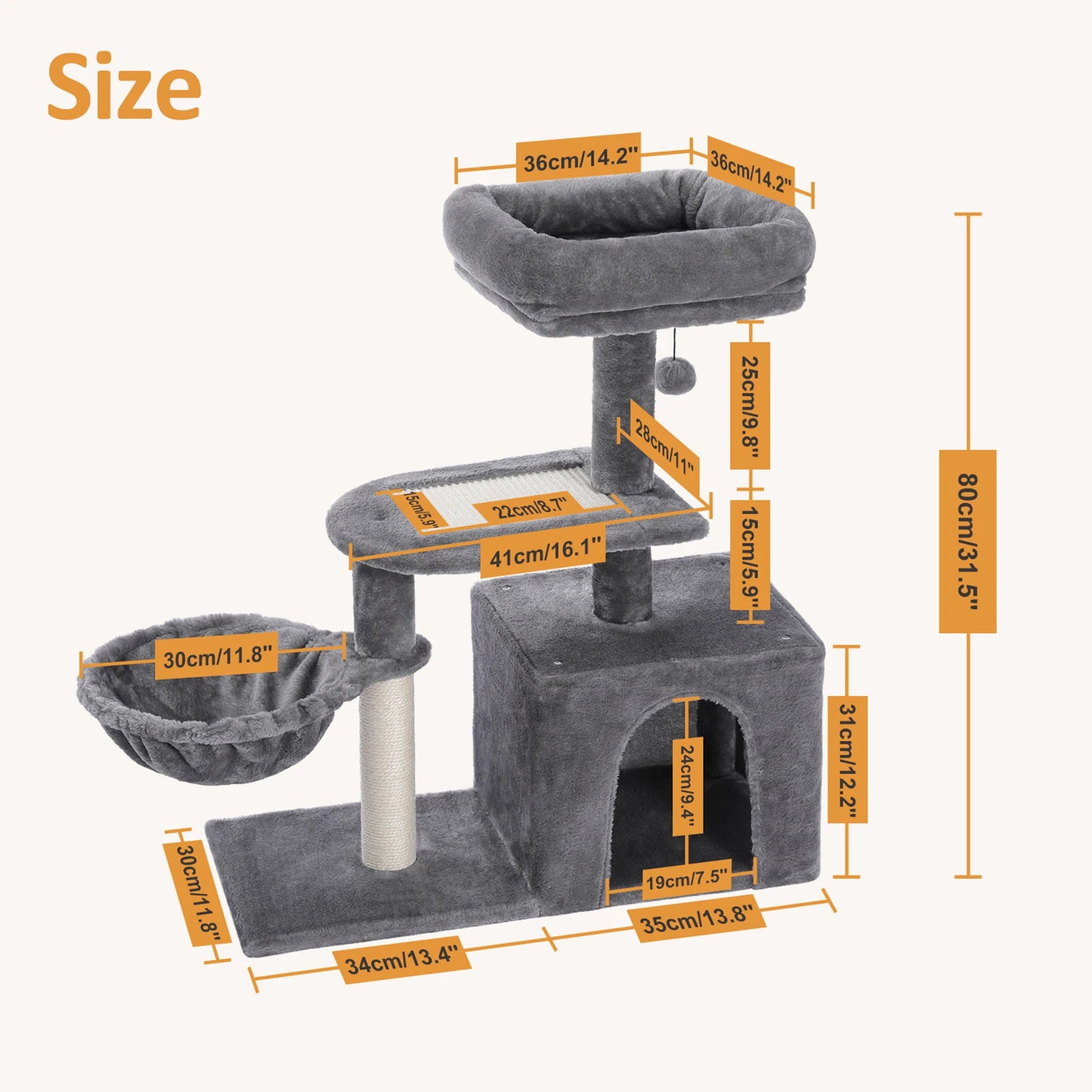 Cat Activity Tree with Hammock and Removable Perch - AMT0174GY