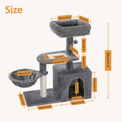Cat Activity Tree with Hammock and Removable Perch - AMT0174GY