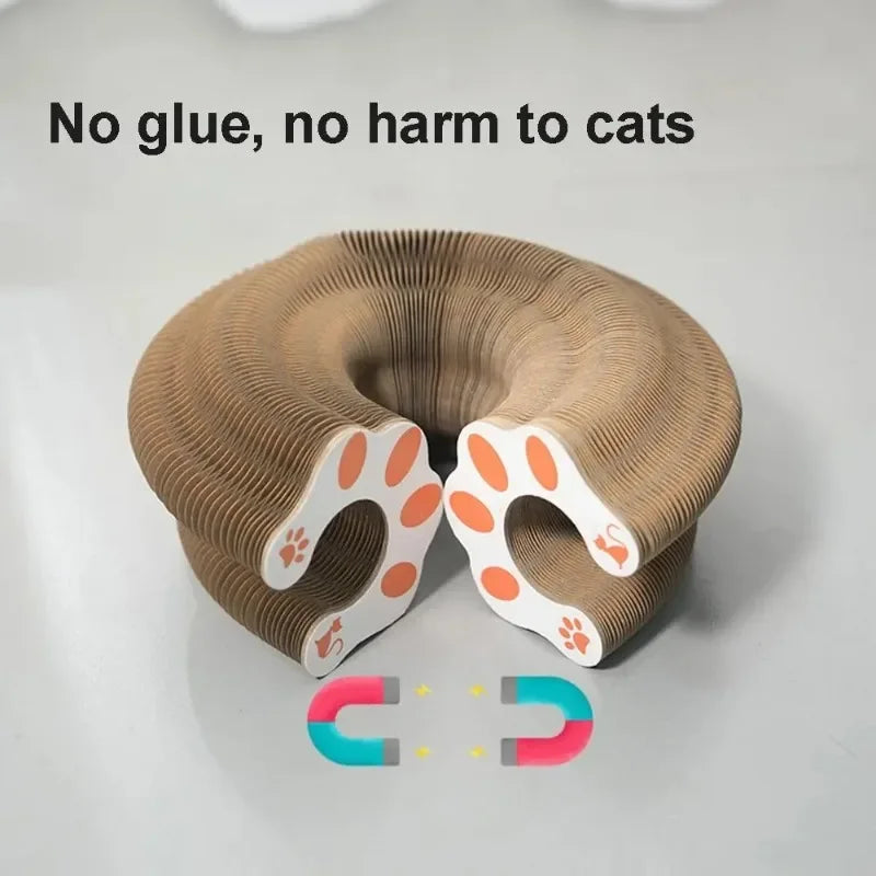 Durable Accordion Cat Scratching Board with Ball - in use
