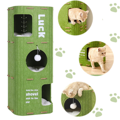 3-Tier Felt Cat Cave Bed for Multi-Cat Homes