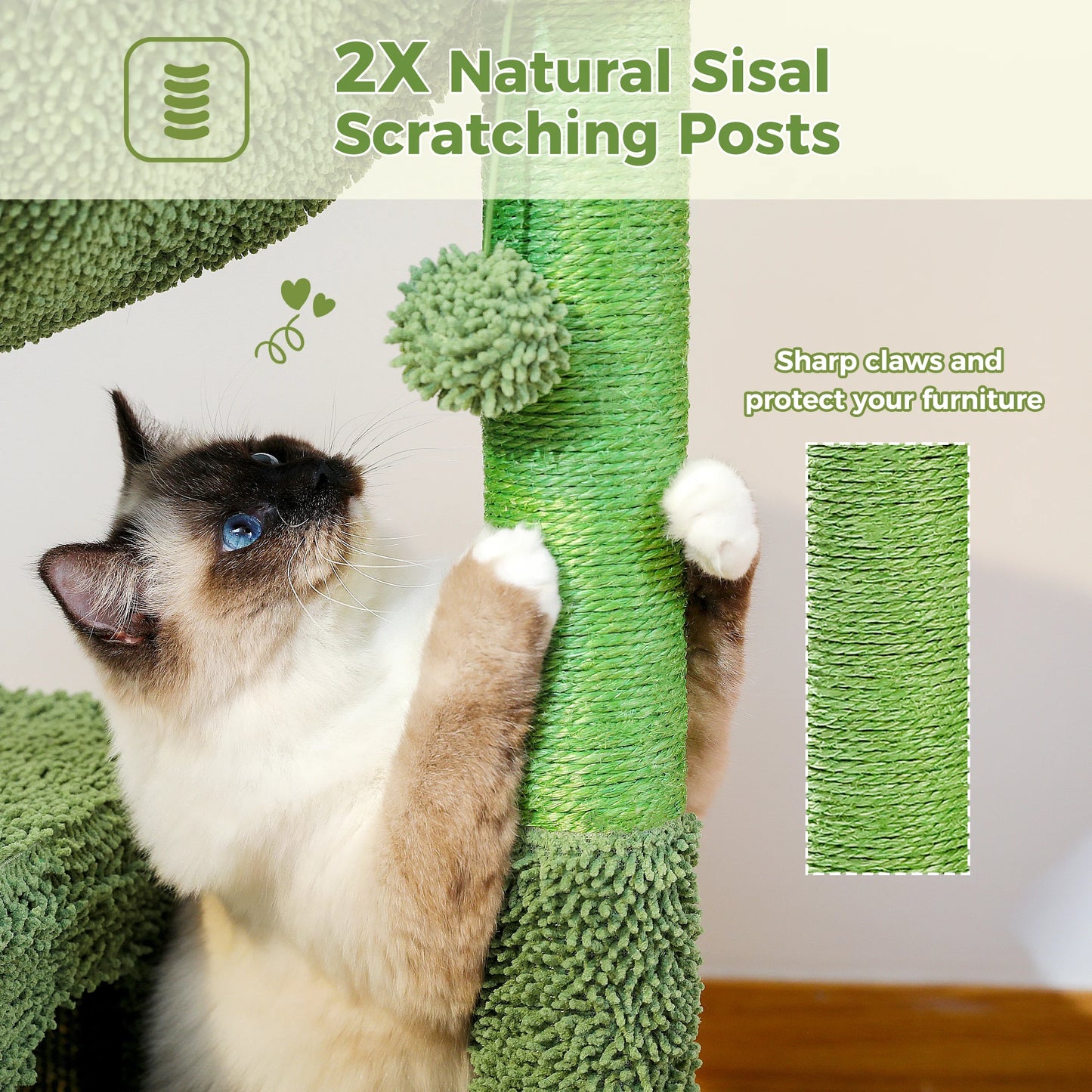 Cactus Cat Tree with Condo, Hammock and Toys - close-up