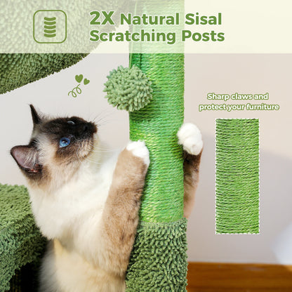 Cactus Cat Tree with Condo, Hammock and Toys - close-up