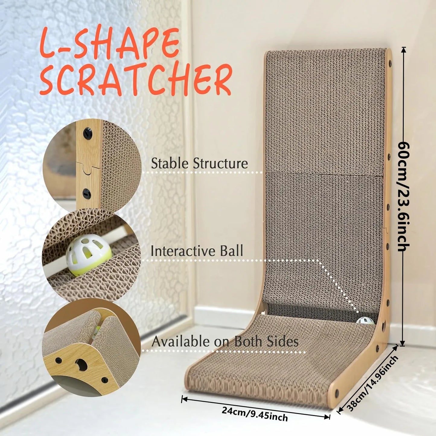 L-Shape Cardboard Cat Scratcher (23.6 Inch) - in use