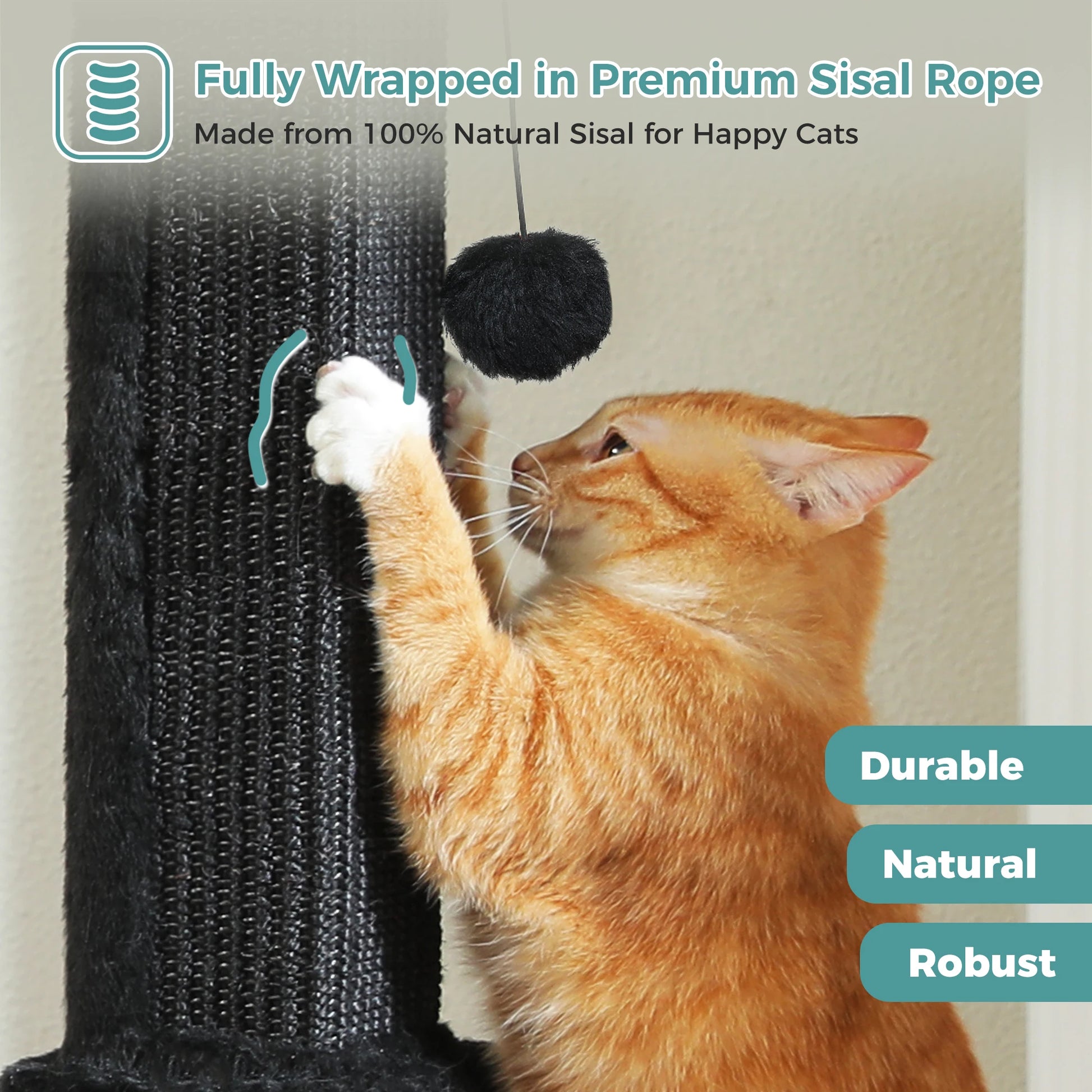 Large Sisal Cat Scratching Post with Dangling Ball - size reference