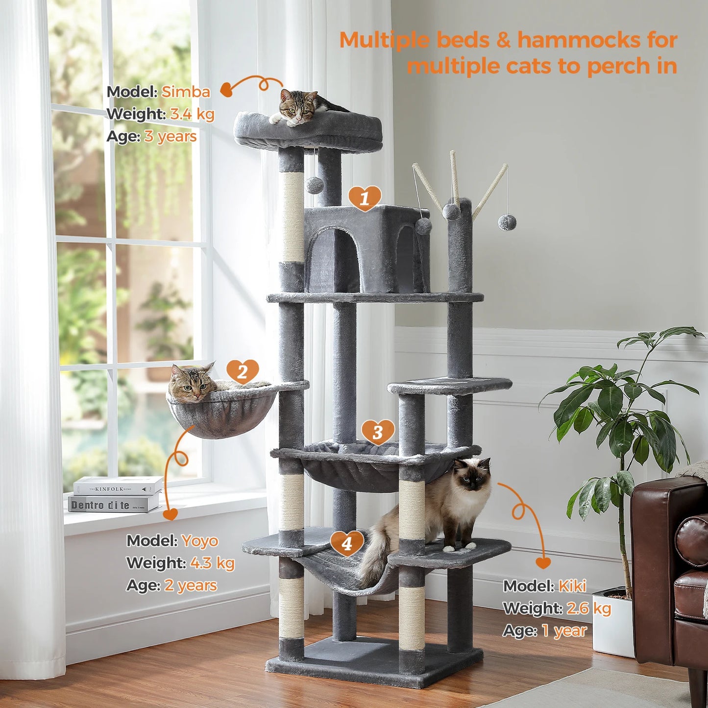 Large Multi-Level Plush Cat Tree with Condos - view 38