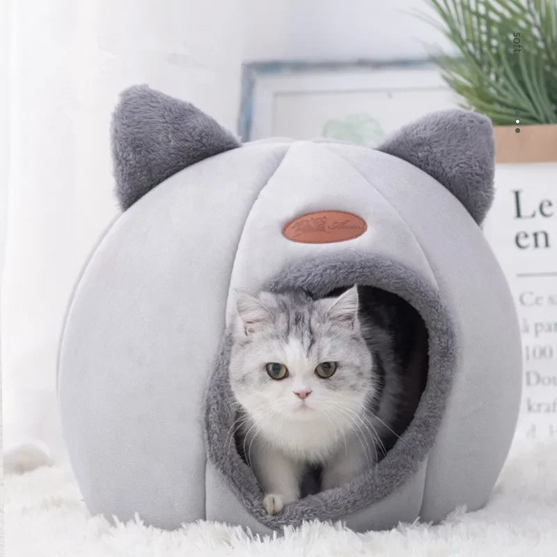 Cozy Winter Cat Cave Bed and Tent Nest - from above