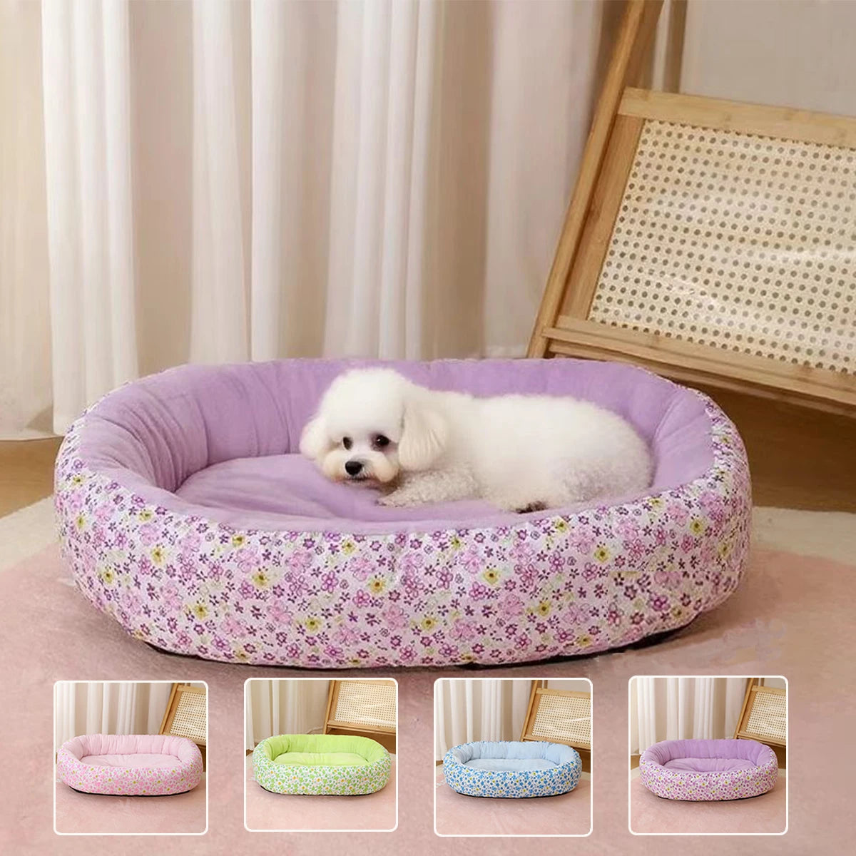 Floral All-Season Dog Bed for Small Breeds (4 Colors)