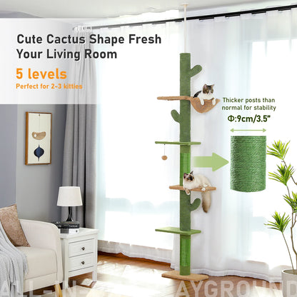 5-Tier Cactus Floor-to-Ceiling Cat Tree with Hammock - side view