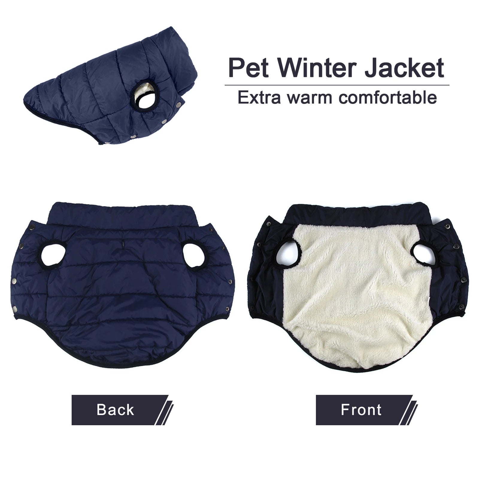 Cold-Proof Winter Dog Jacket with Fleece Lining - detail
