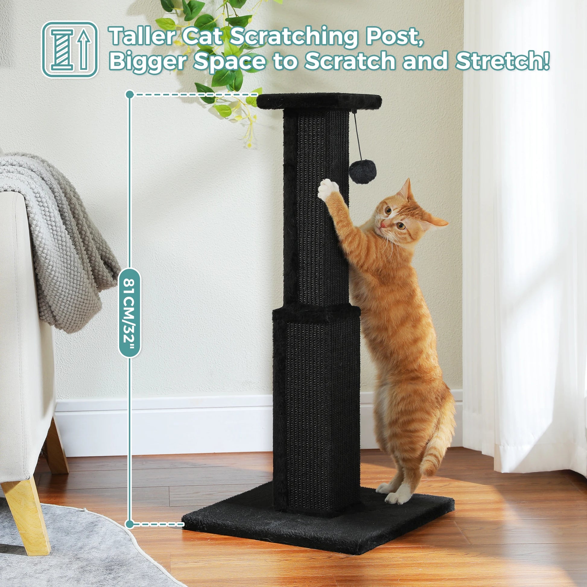 Large Sisal Cat Scratching Post with Dangling Ball - in use
