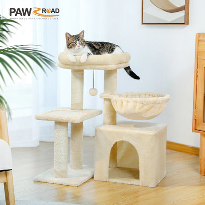 Cat Activity Tree with Hammock and Removable Perch - side view