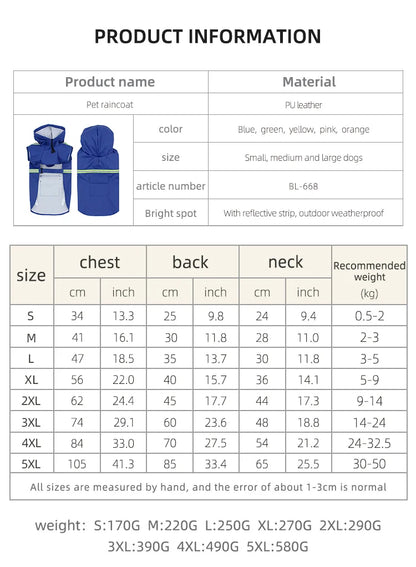 Hooded Reflective Dog Raincoat for Medium and Large Dogs - from above