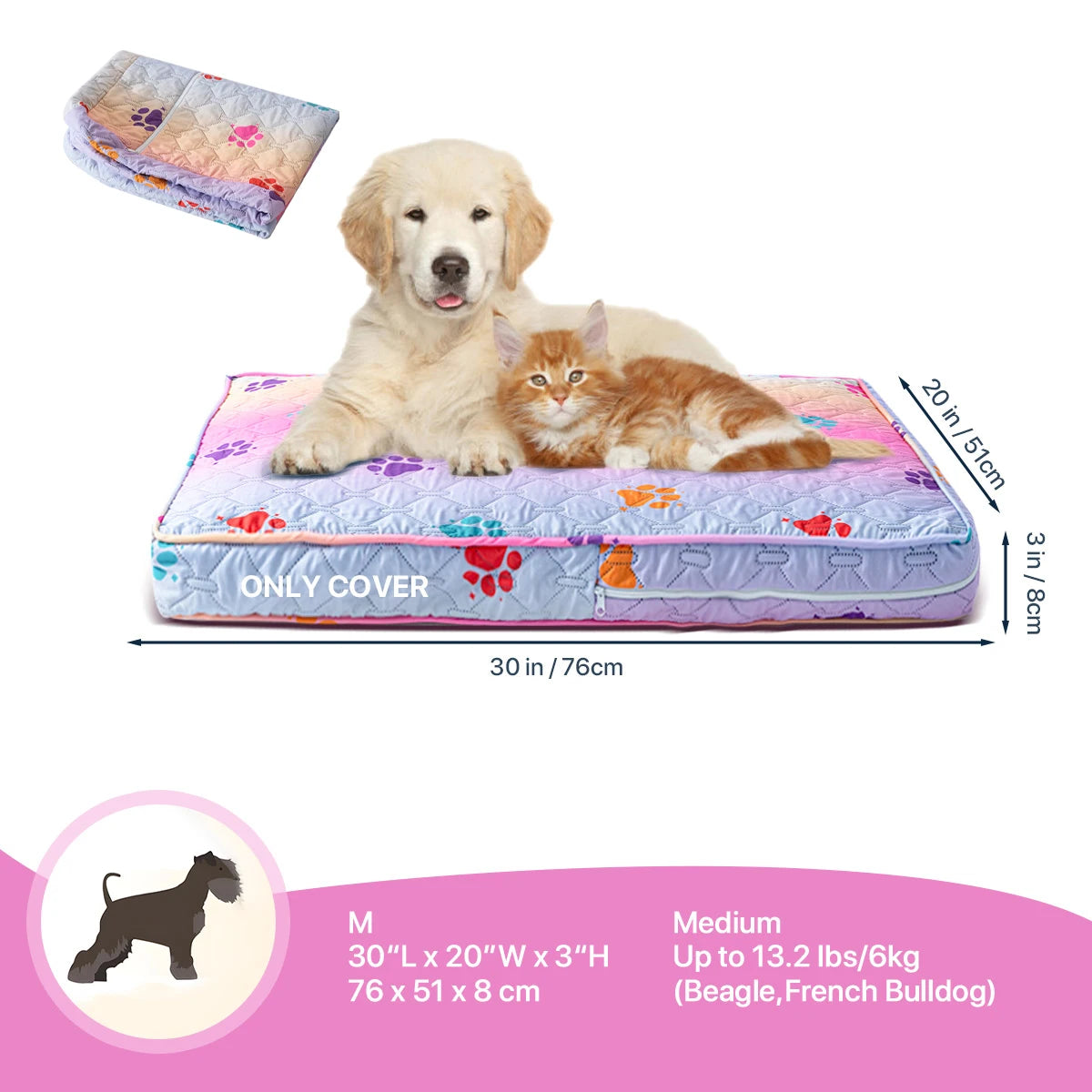 Orthopedic Dog Bed Cover for Large Dogs (Washable) - Rainbow Color m