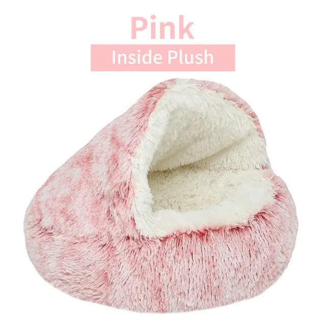 Soft Plush 2-in-1 Pet Cave Bed for Cats and Small Dogs - 40x40cm / Pink-Inside Plush