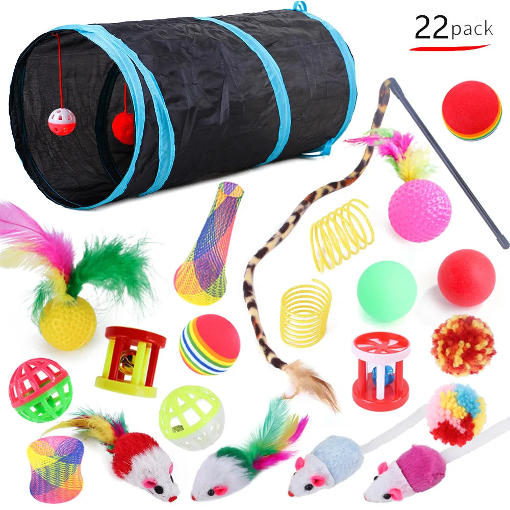 22 Piece Interactive Cat Toy Set with Tunnel and Wands - side view