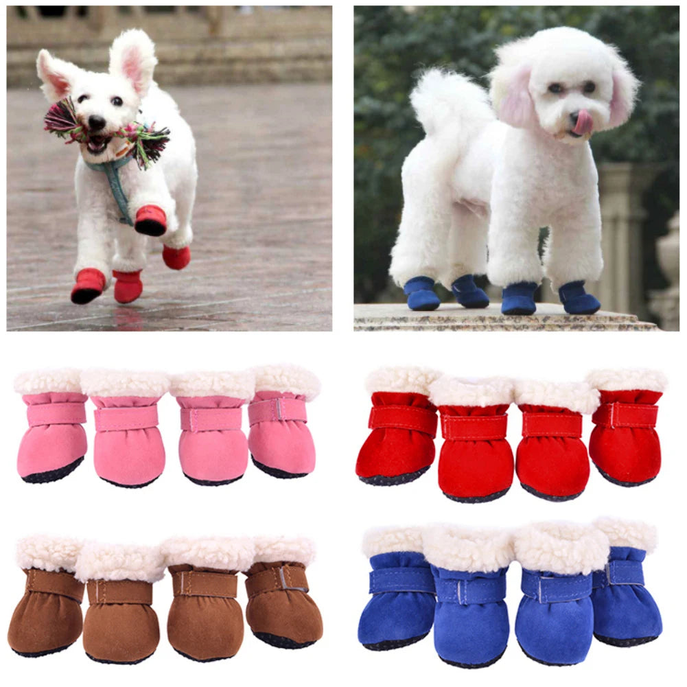Plush Warm Anti-Slip Dog Boots and Socks (4 Pack)