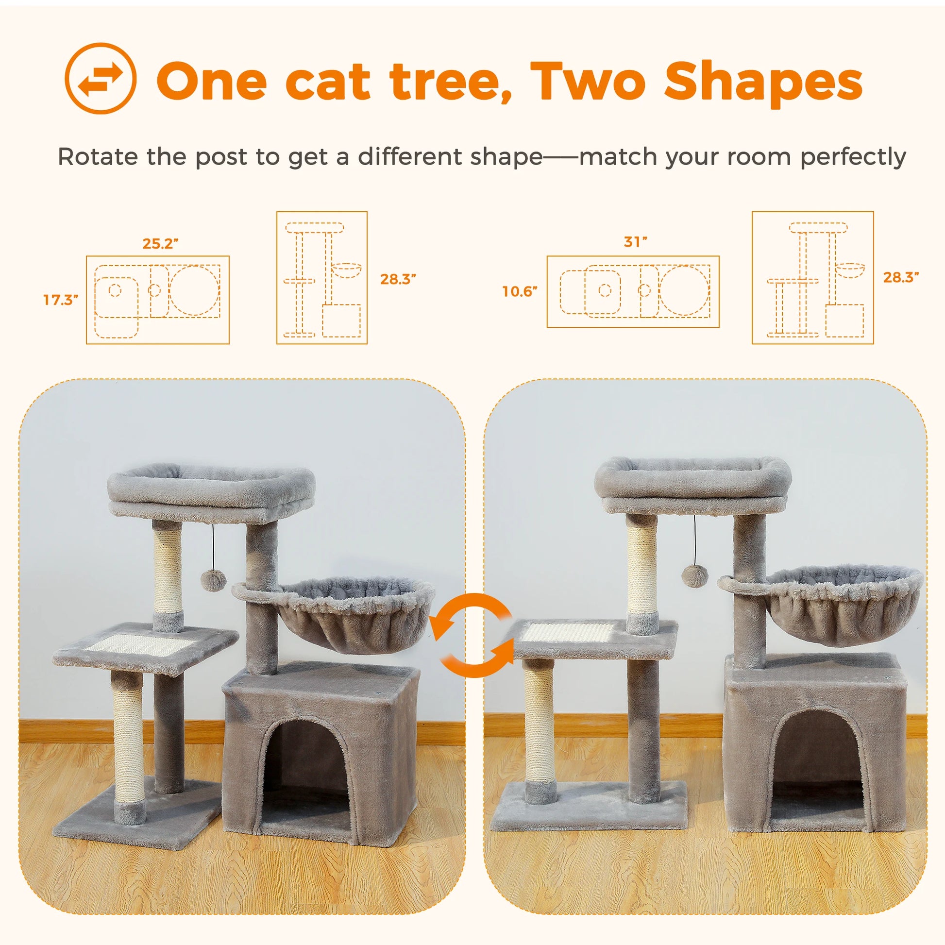 Cat Activity Tree with Hammock and Removable Perch - in use