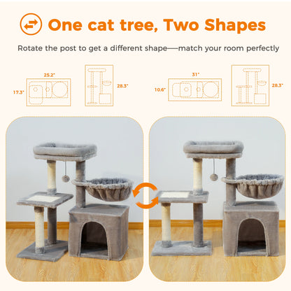 Cat Activity Tree with Hammock and Removable Perch - in use