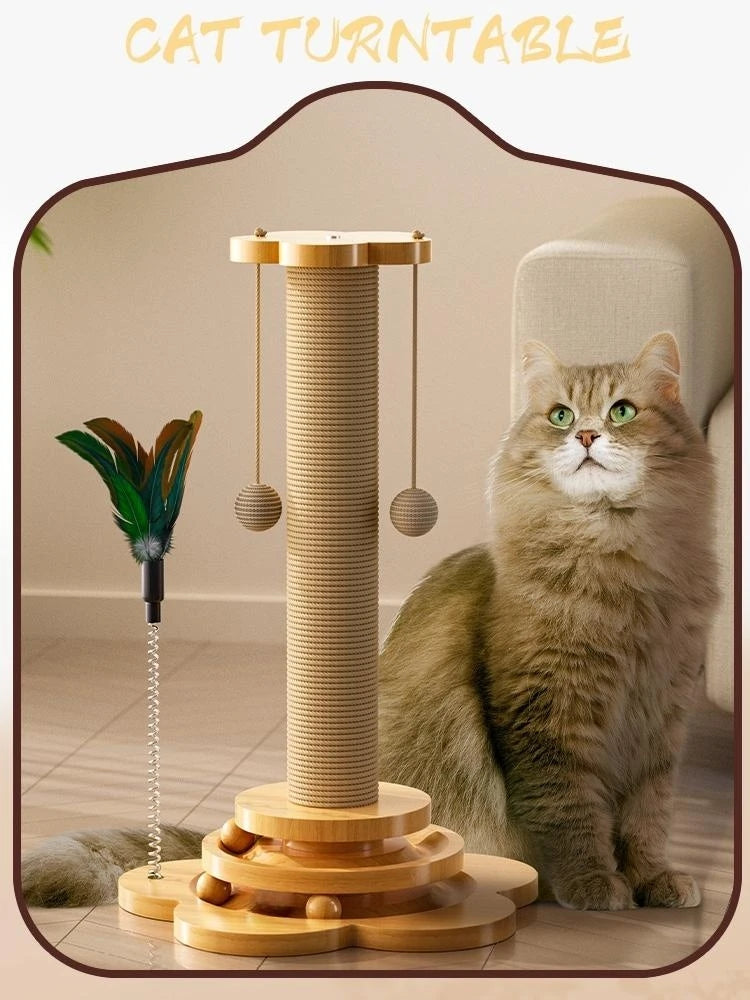 Wooden Cat Scratching Post with Turntable and Sisal Ball Toys - view 11