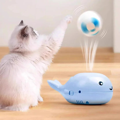 Interactive Whale Jet Ball Cat Toy with USB Fan - size reference