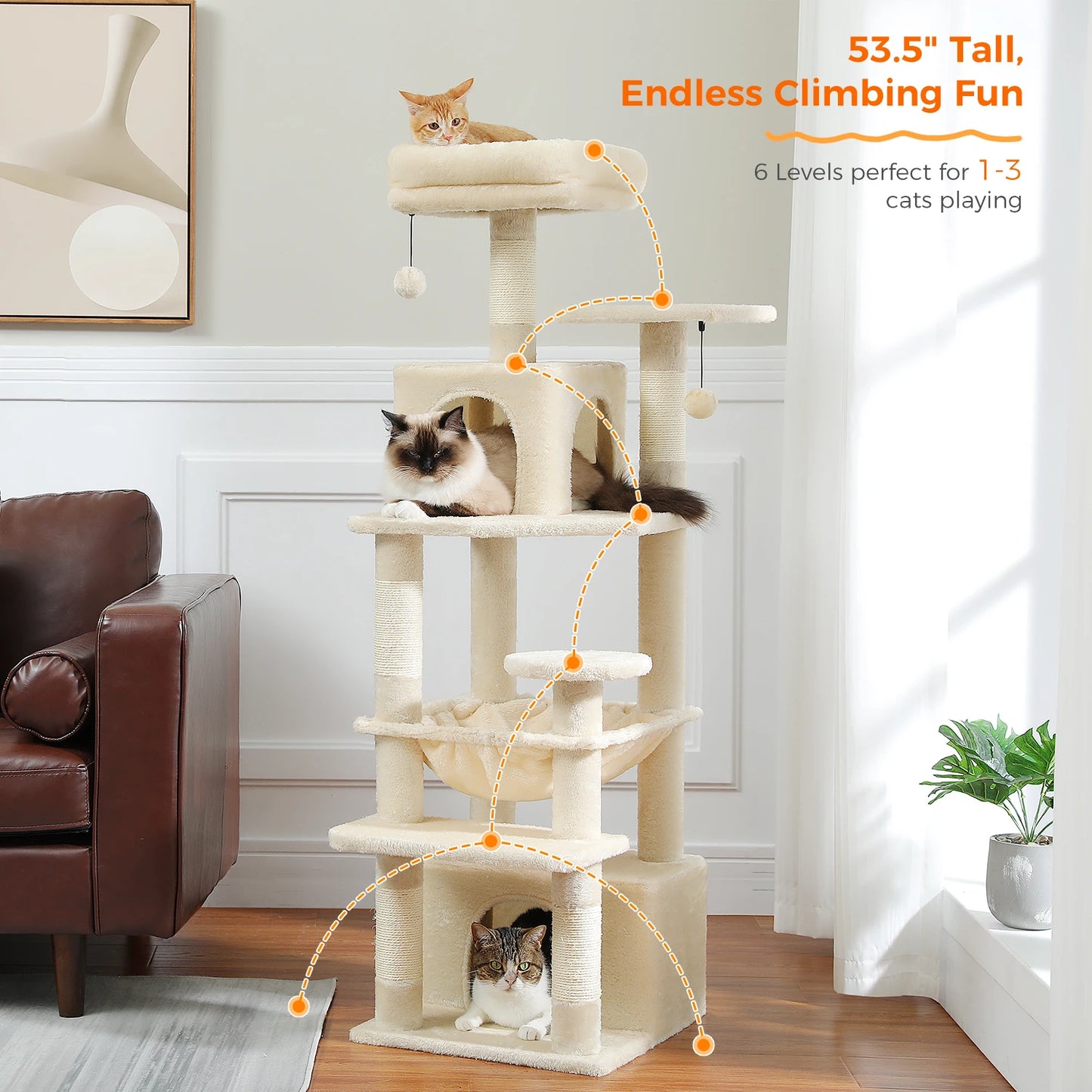 Large Cat Tree Tower with Hammock and Padded Perches - view 48