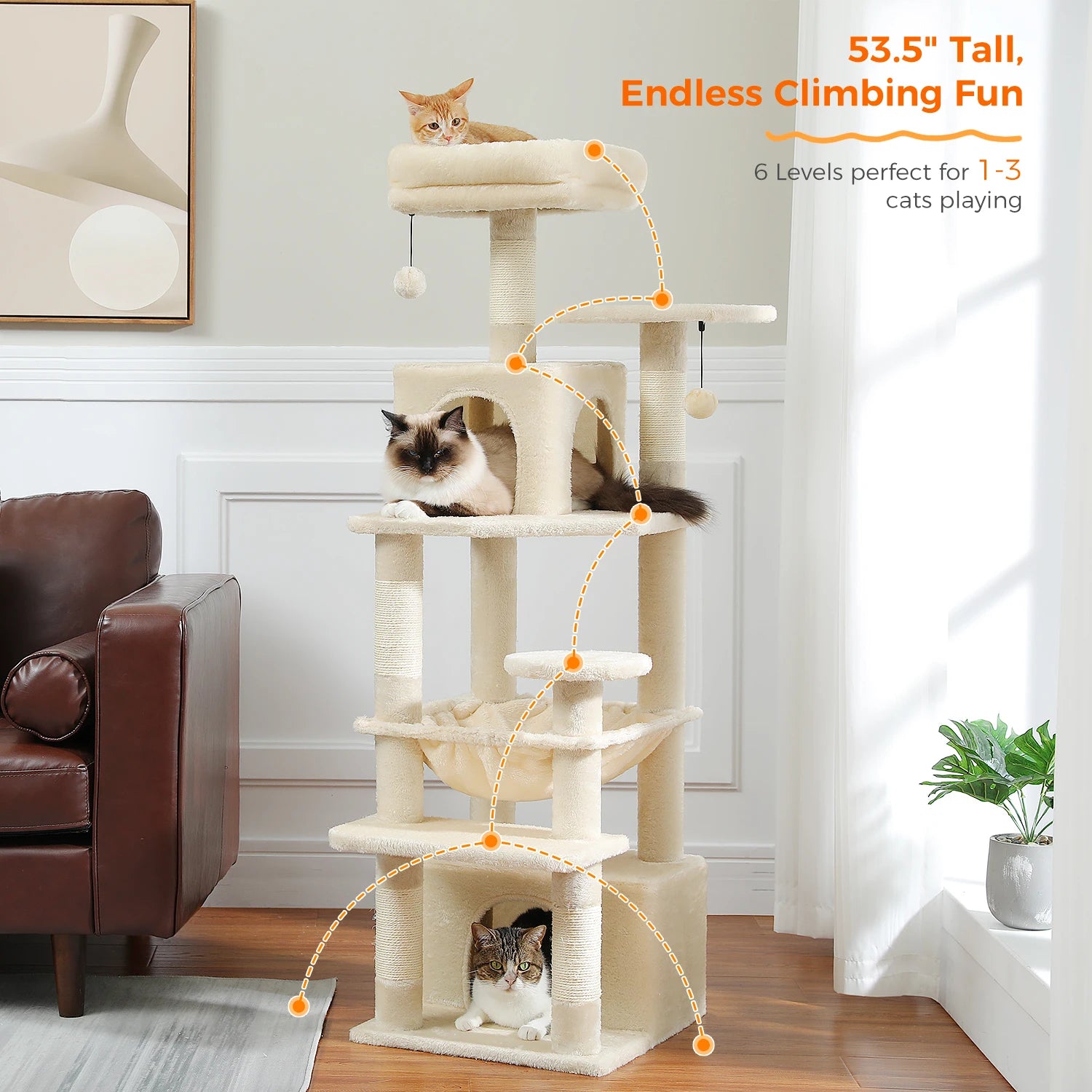 Large Cat Tree Tower with Hammock and Padded Perches - view 48