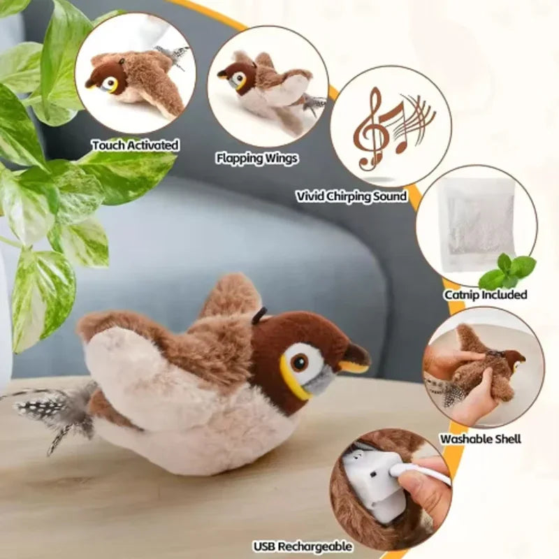 Touch-Activated Chirping Bird Cat Toy - in use